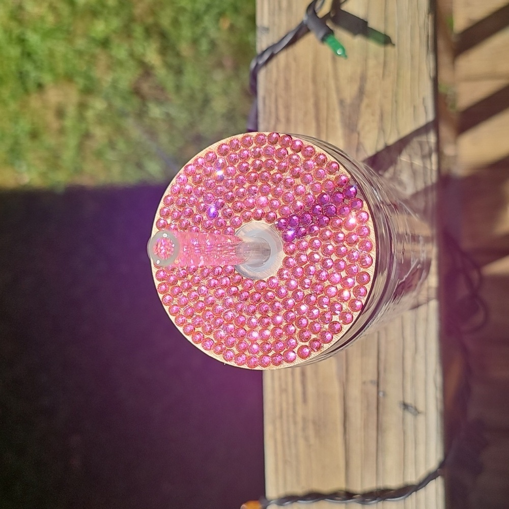 Ghost and Flower Glass Tumbler with Pink Lid - Picture 3 of 4
